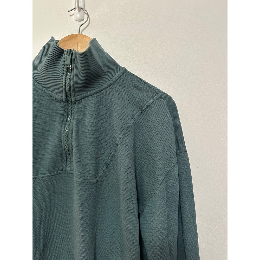 Mono B Quarter Zip Cropped Pullover Sweatshirt in Teal Cotton | Size Medium - Picture 2 of 7